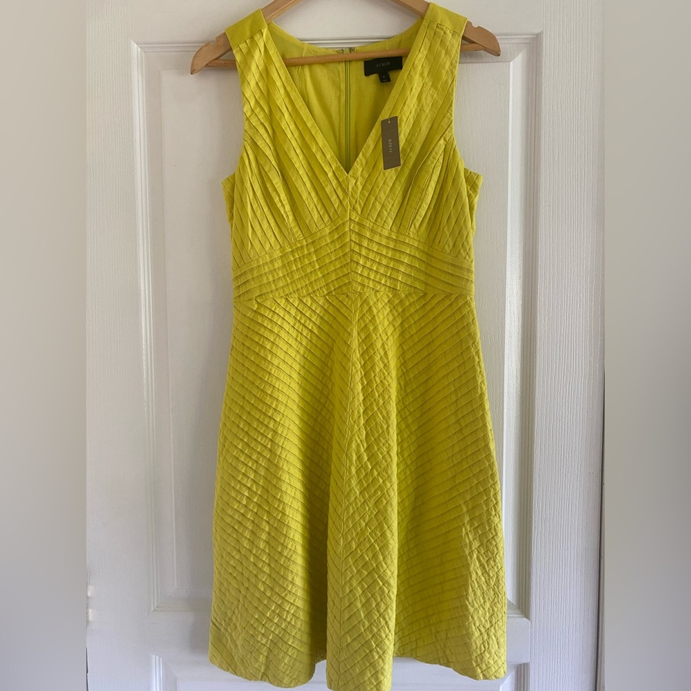 NWT J Crew chevron pin tucked pleated dress bright citron yellow C1539 Size 6